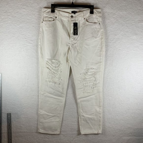 AFRM Denim Ankle Jeans Women's Size 29 White High Rise Distressed Cotton 6372 - Picture 1 of 8